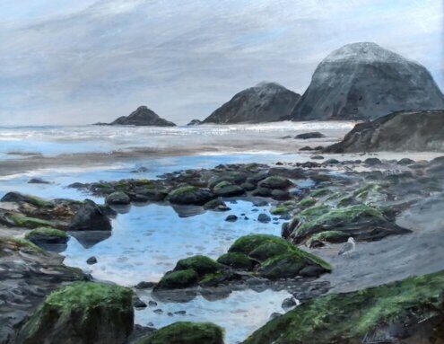 original acrylic seascape painted on aluminum