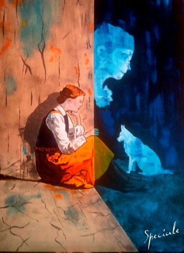 acrylic painting mysterious figure and shade