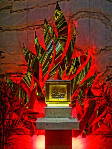 photo of an impressive red altar with gold