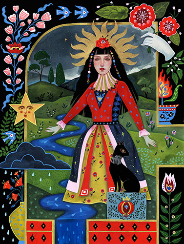 symbolic painting of a woman with earth and fire elements