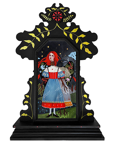 gouache painting of a woman in a folkloric style