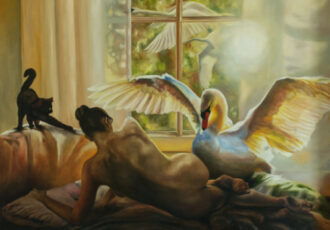 classic oil painting nude woman with swan